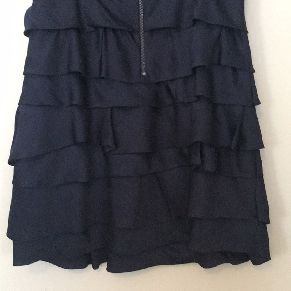 Navy Ruffle Front Zip Dress - Picture 2 of 6